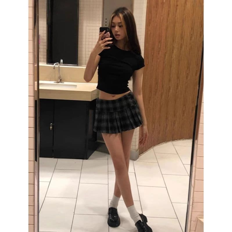 チェックスカート プリーツデザイン格子柄チェック ミニスカート