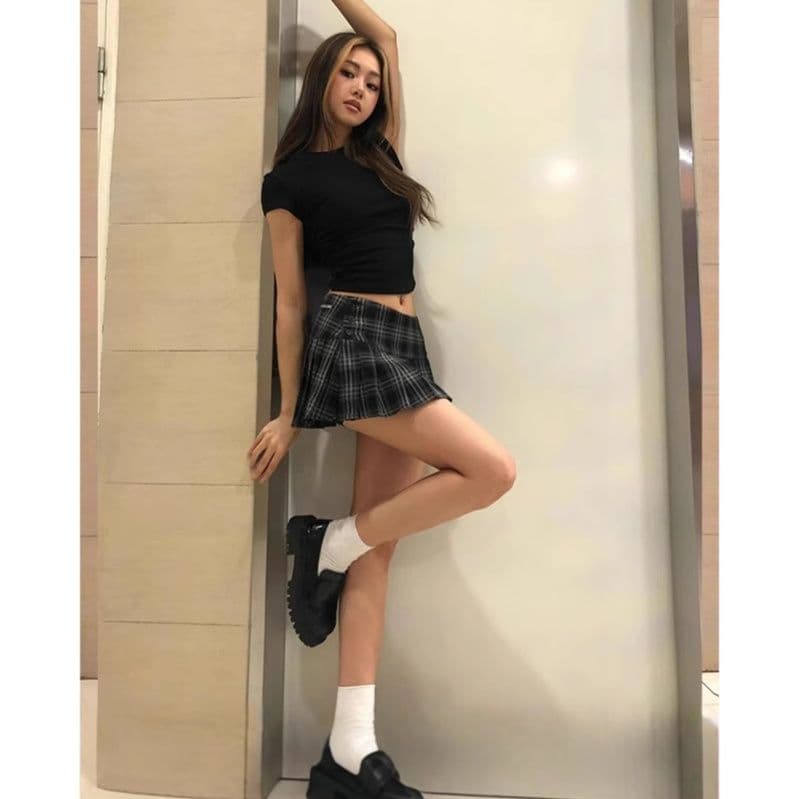 チェックスカート プリーツデザイン格子柄チェック ミニスカート
