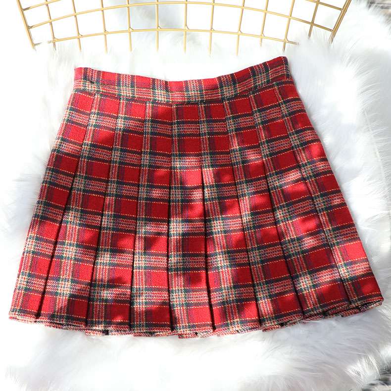 プリーツチェックスカート ミニ丈