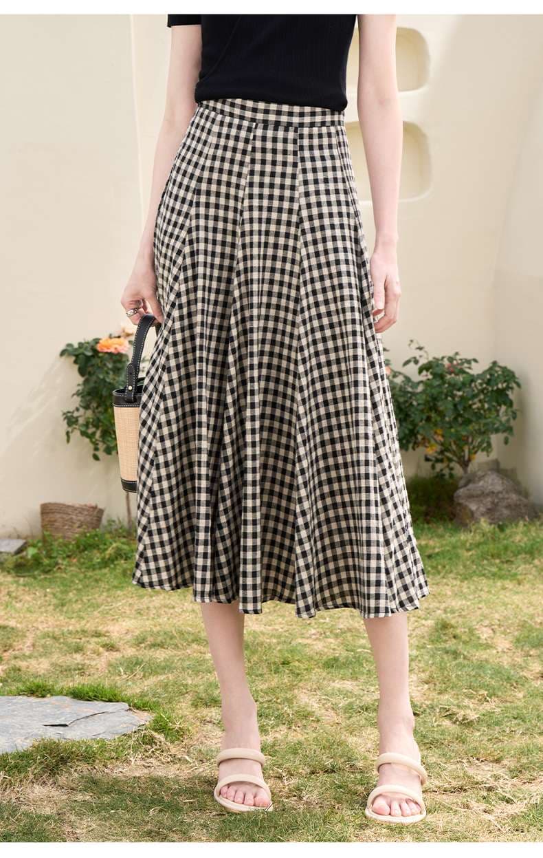 ゆるふわチェックスカート清楚系フレアロング