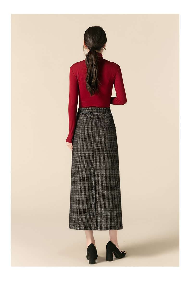 上品チェックスカートミモレ丈ロングスカート