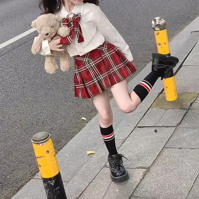 プリーツギャザーチェックスカート