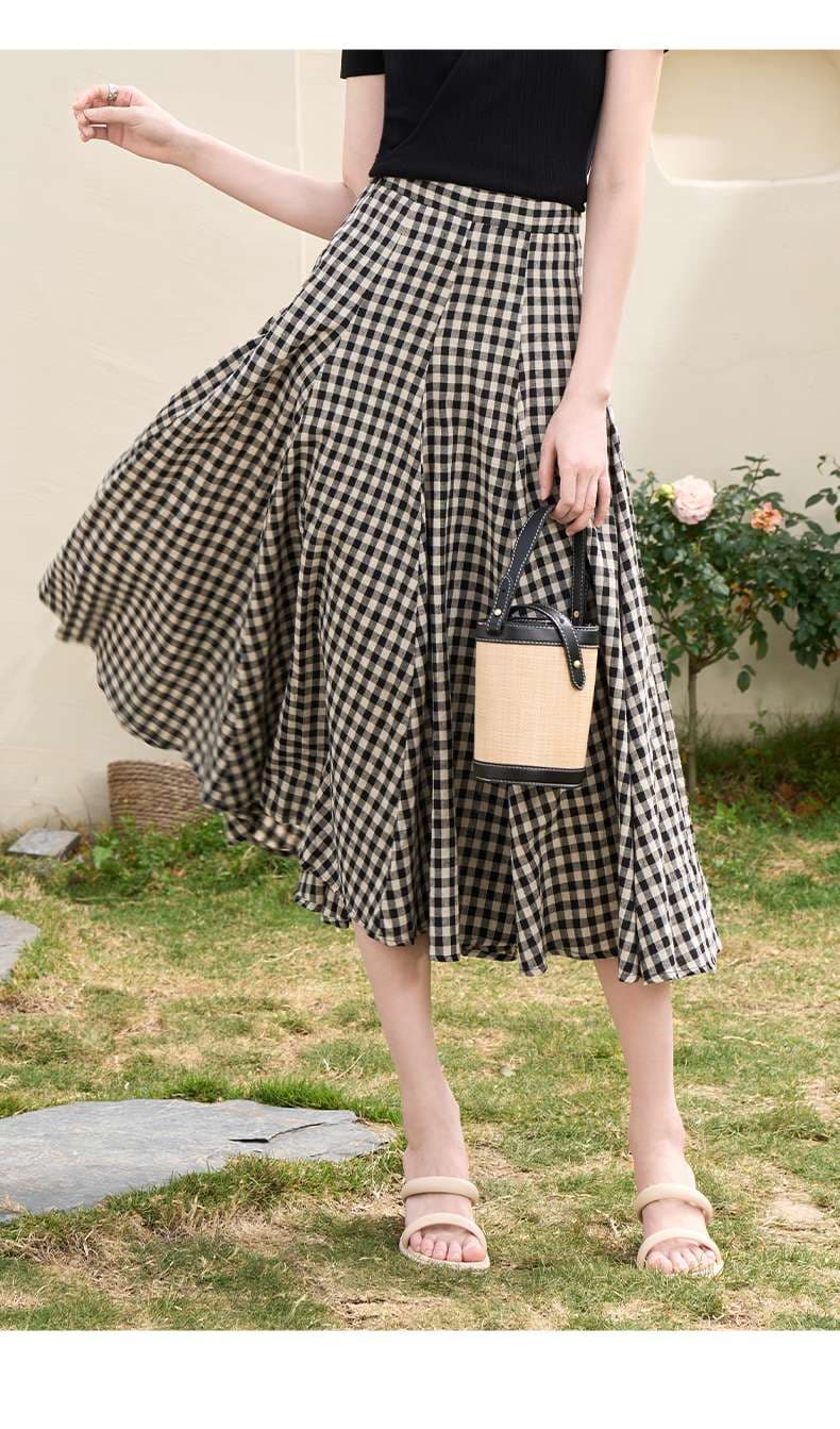 ゆるふわチェックスカート清楚系フレアロング
