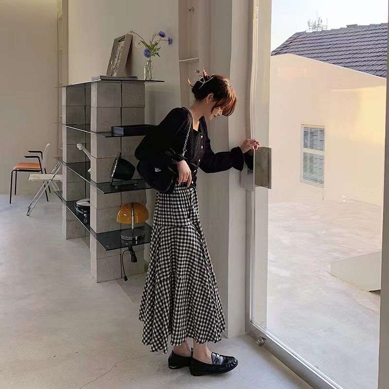 ギャザーフレア チェックスカート