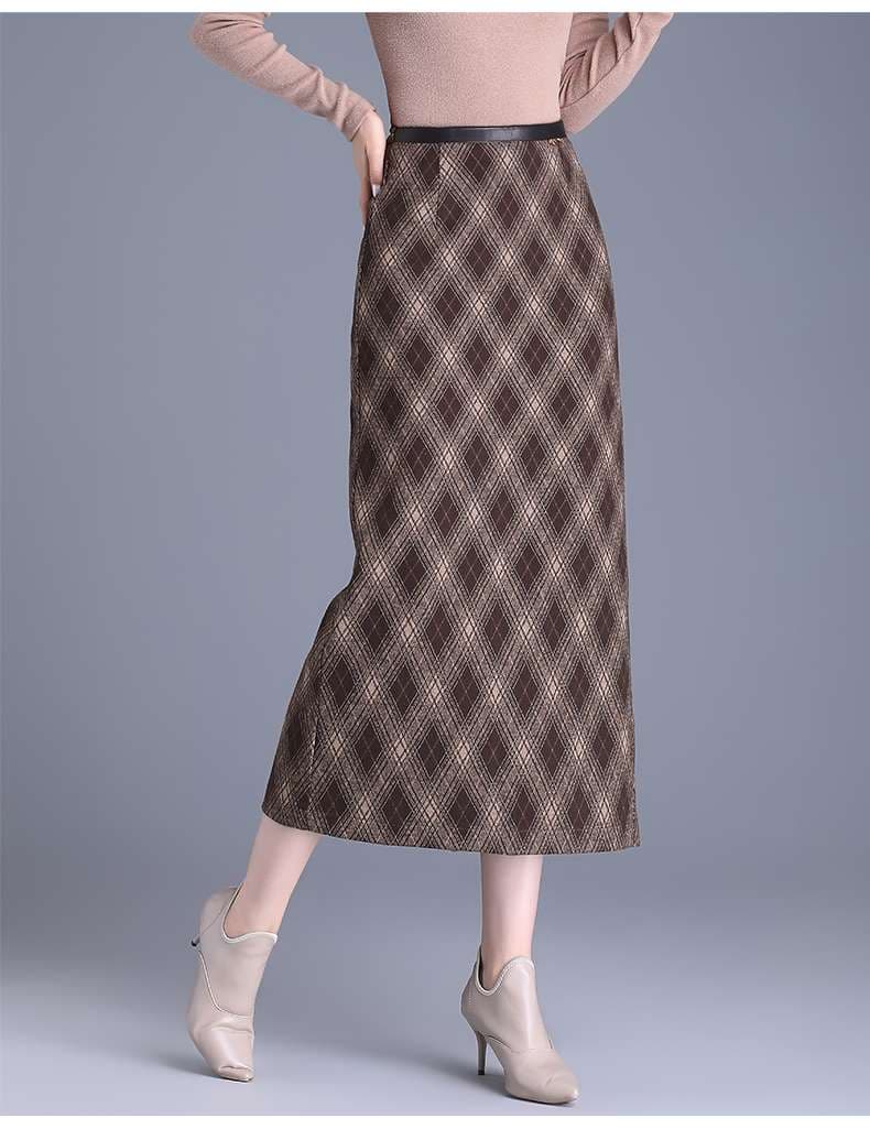 ダイヤ柄 チェックスカート ロング丈