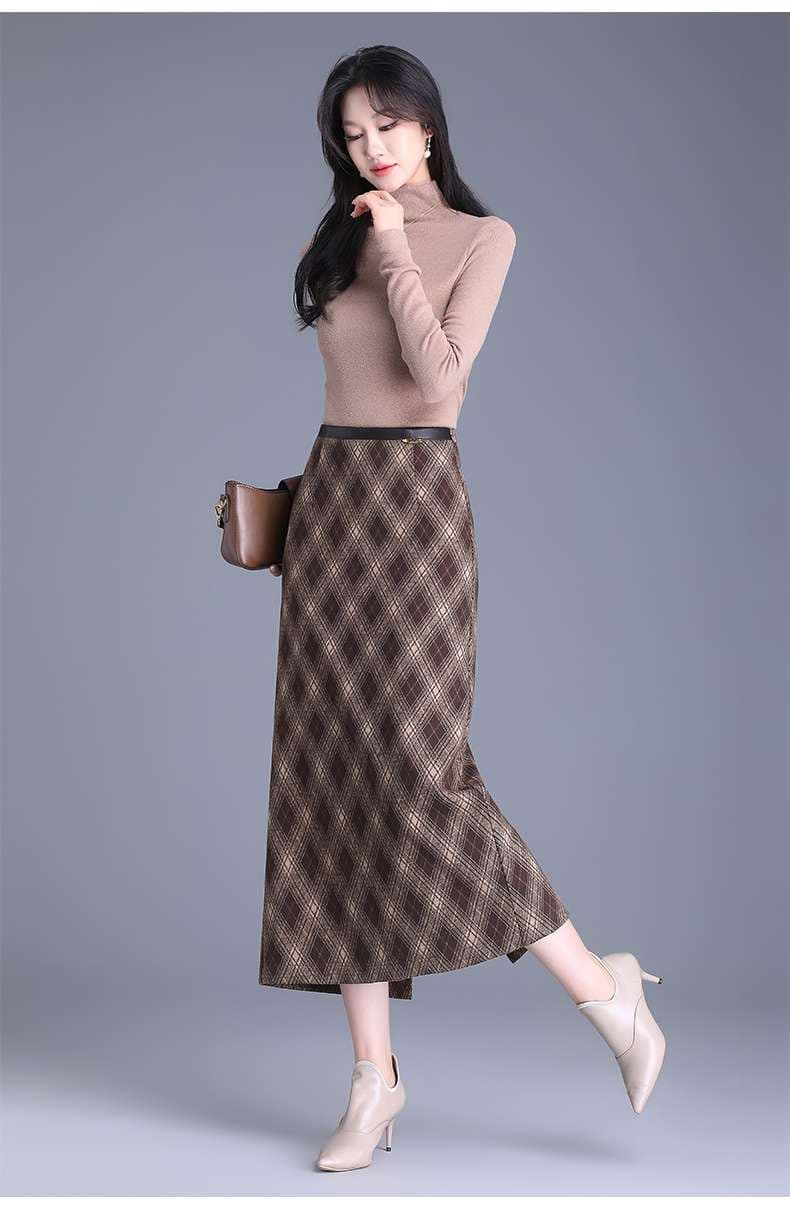 ダイヤ柄 チェックスカート ロング丈