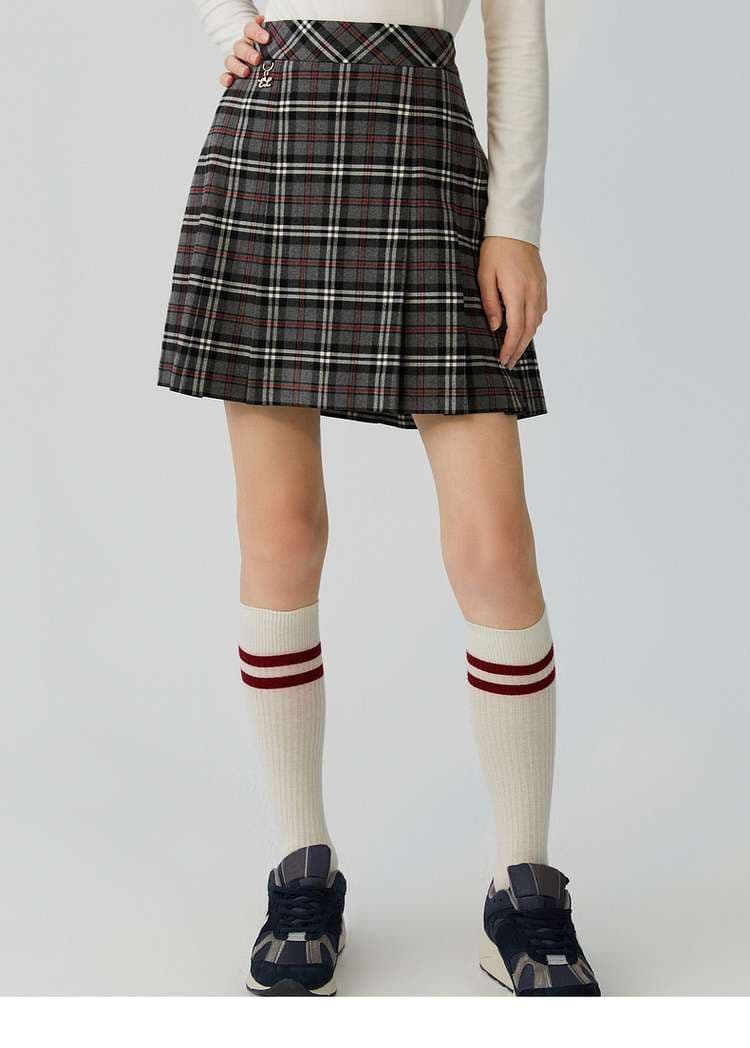 チェックスカート プリーツ入りチェック柄制服風スカート