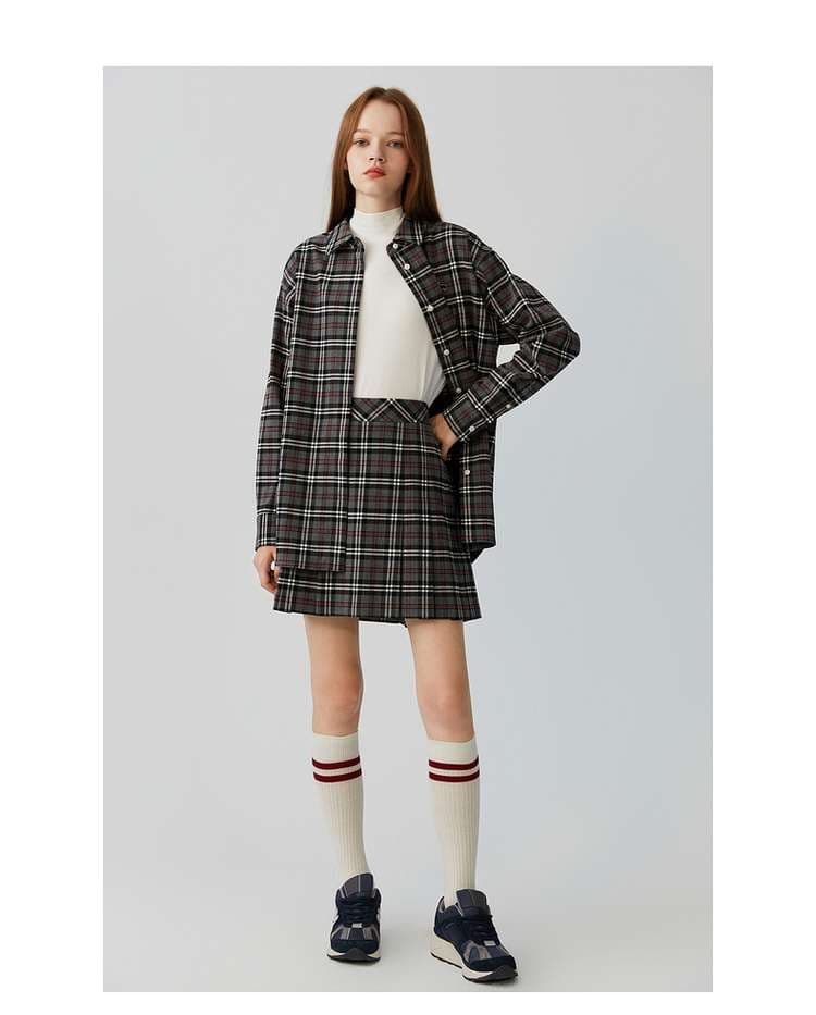 チェックスカート プリーツ入りチェック柄制服風スカート