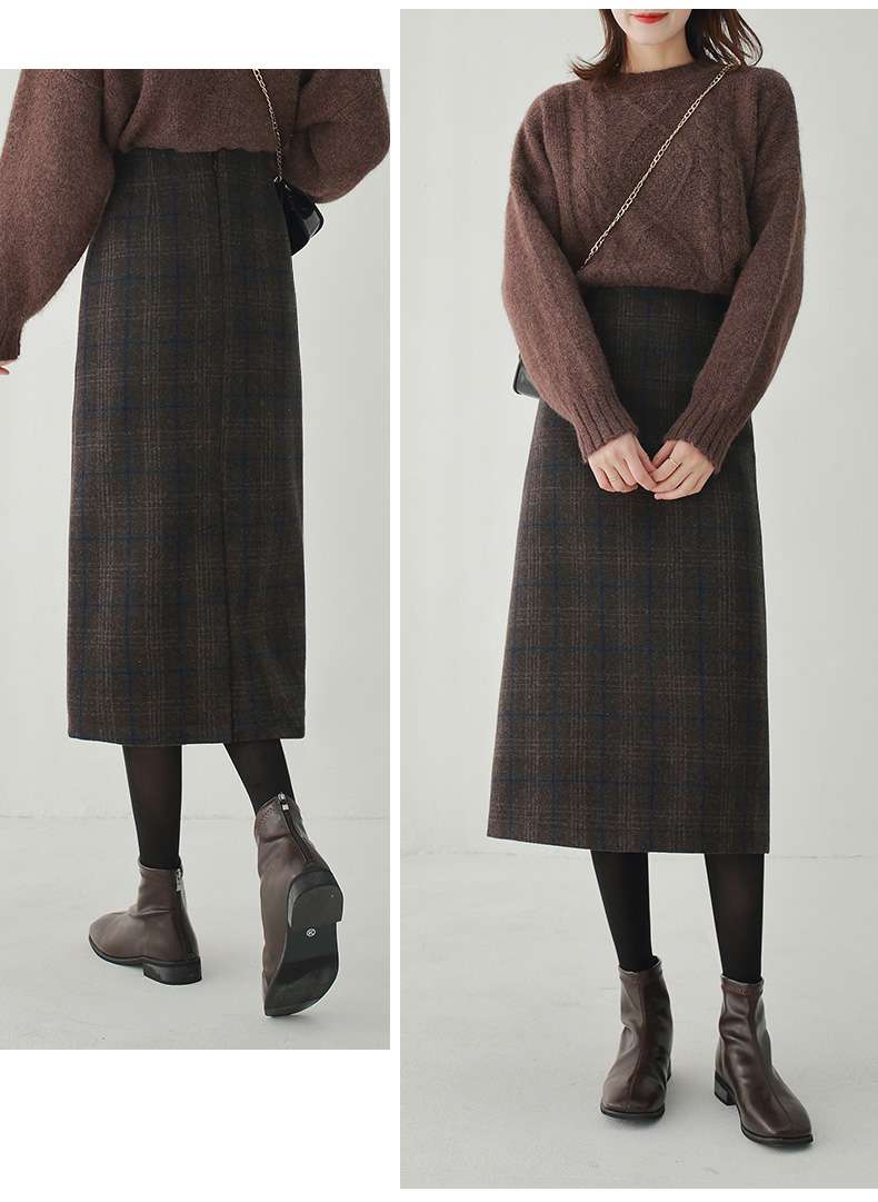 大人の余裕を引き立てる格子柄ロングスカート