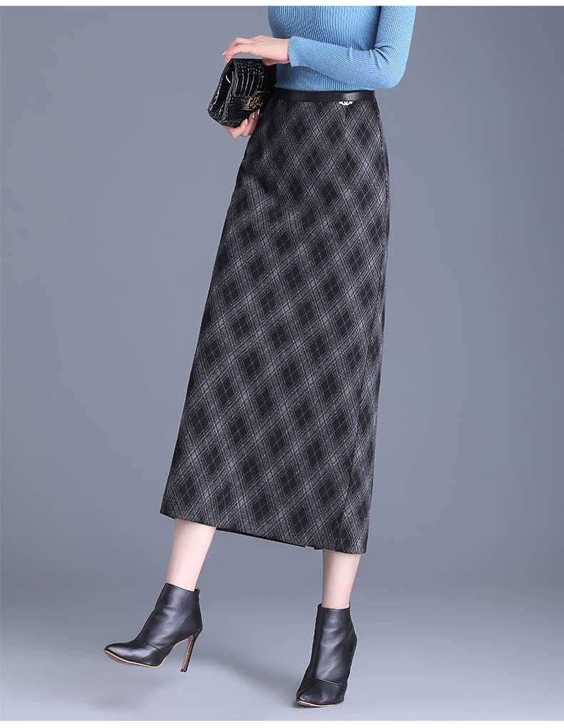 ダイヤ柄 チェックスカート ロング丈