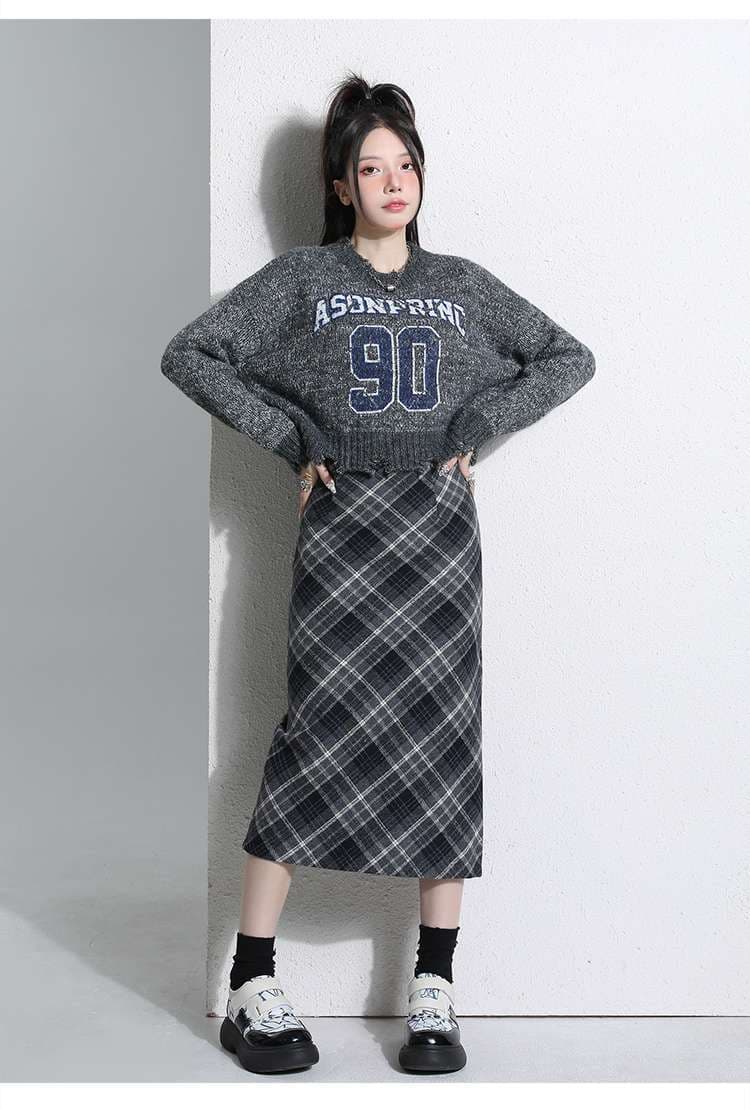 チェックスカート レトロチェックロング丈スカート