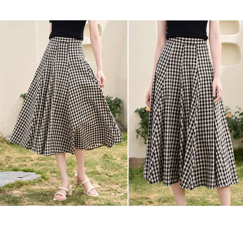 ゆるふわチェックスカート清楚系フレアロング