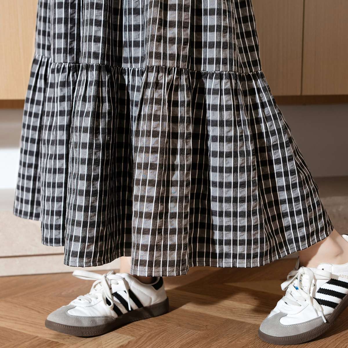 クラシカルなティアードチェックスカート