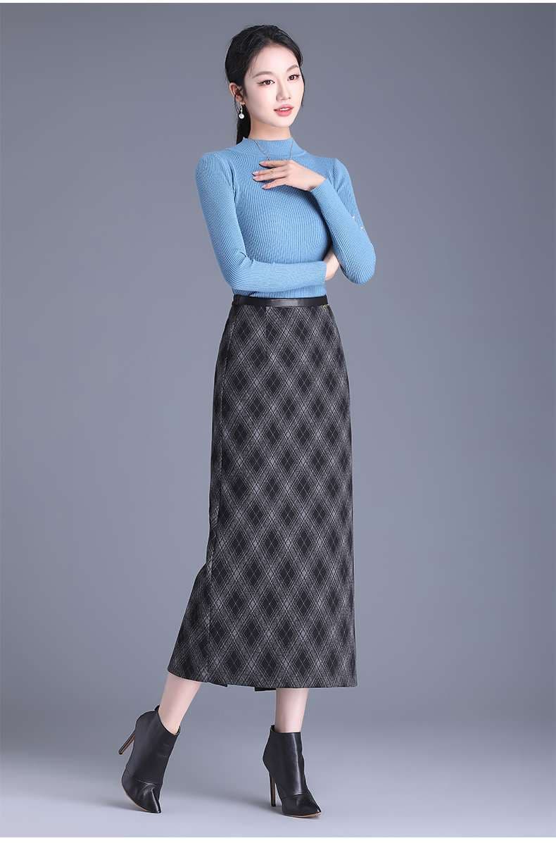 ダイヤ柄 チェックスカート ロング丈