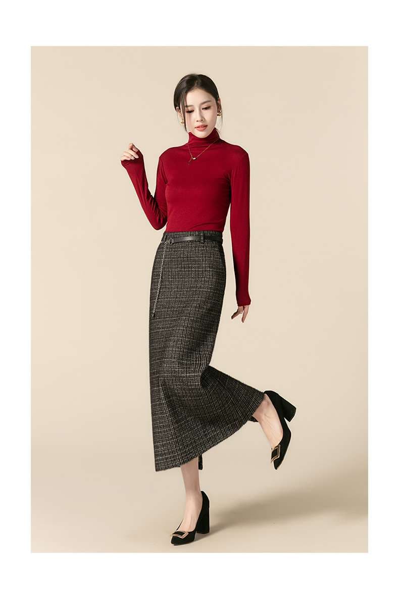 上品チェックスカートミモレ丈ロングスカート