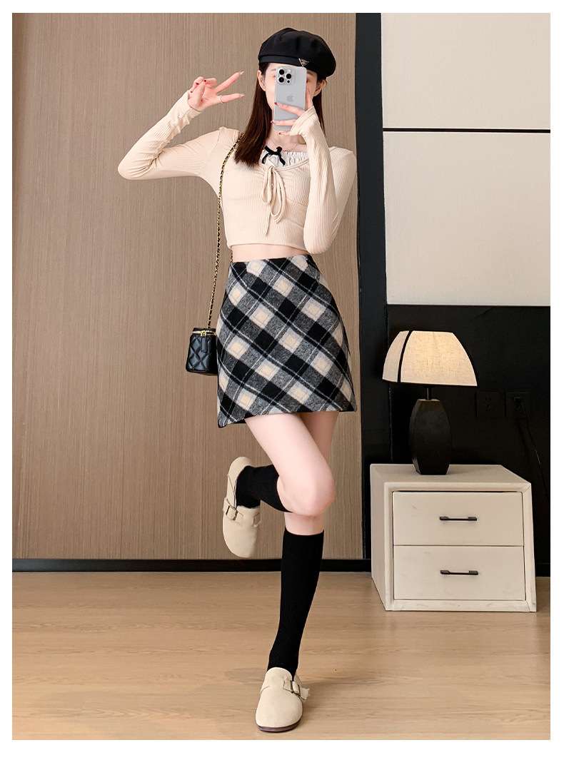 なめらかウール混チェックスカート