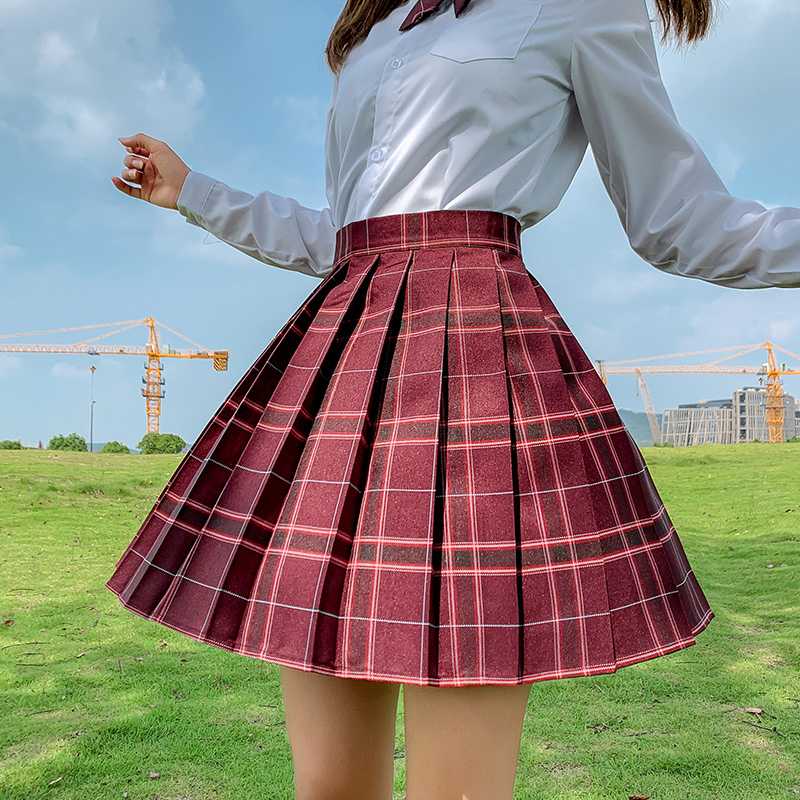 プリーツチェックスカート ベルト飾り付