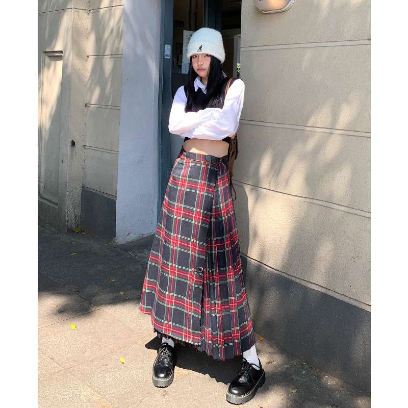 プリーツロングチェックスカート