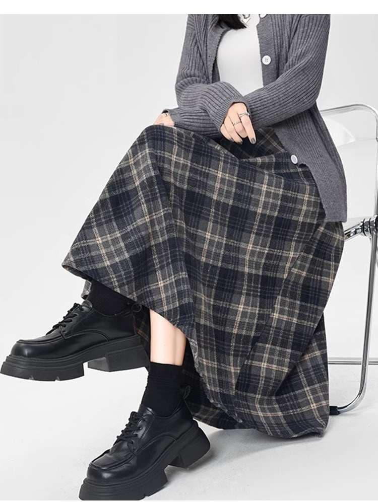 チェックスカート レトロチェック ロング丈フレアスカート