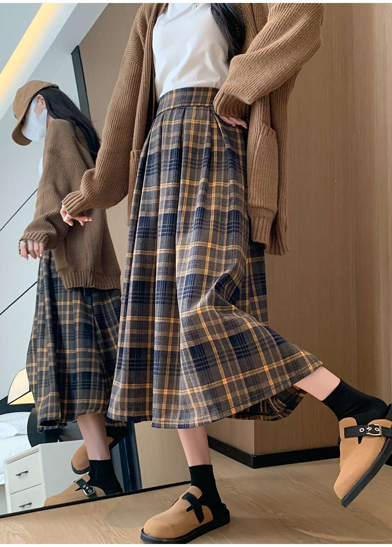 チェックスカート あったか格子柄ロングプリーツスカート