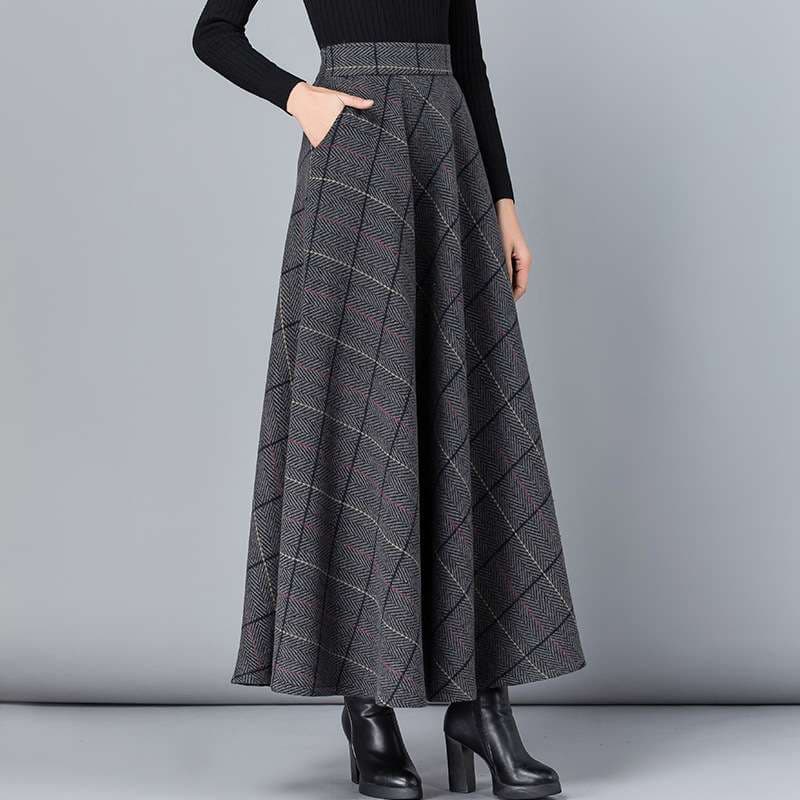 チェックスカート シンプル上品チェックロングスカート