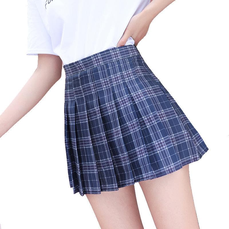 プリーツ入りチェックスカート ミニ丈