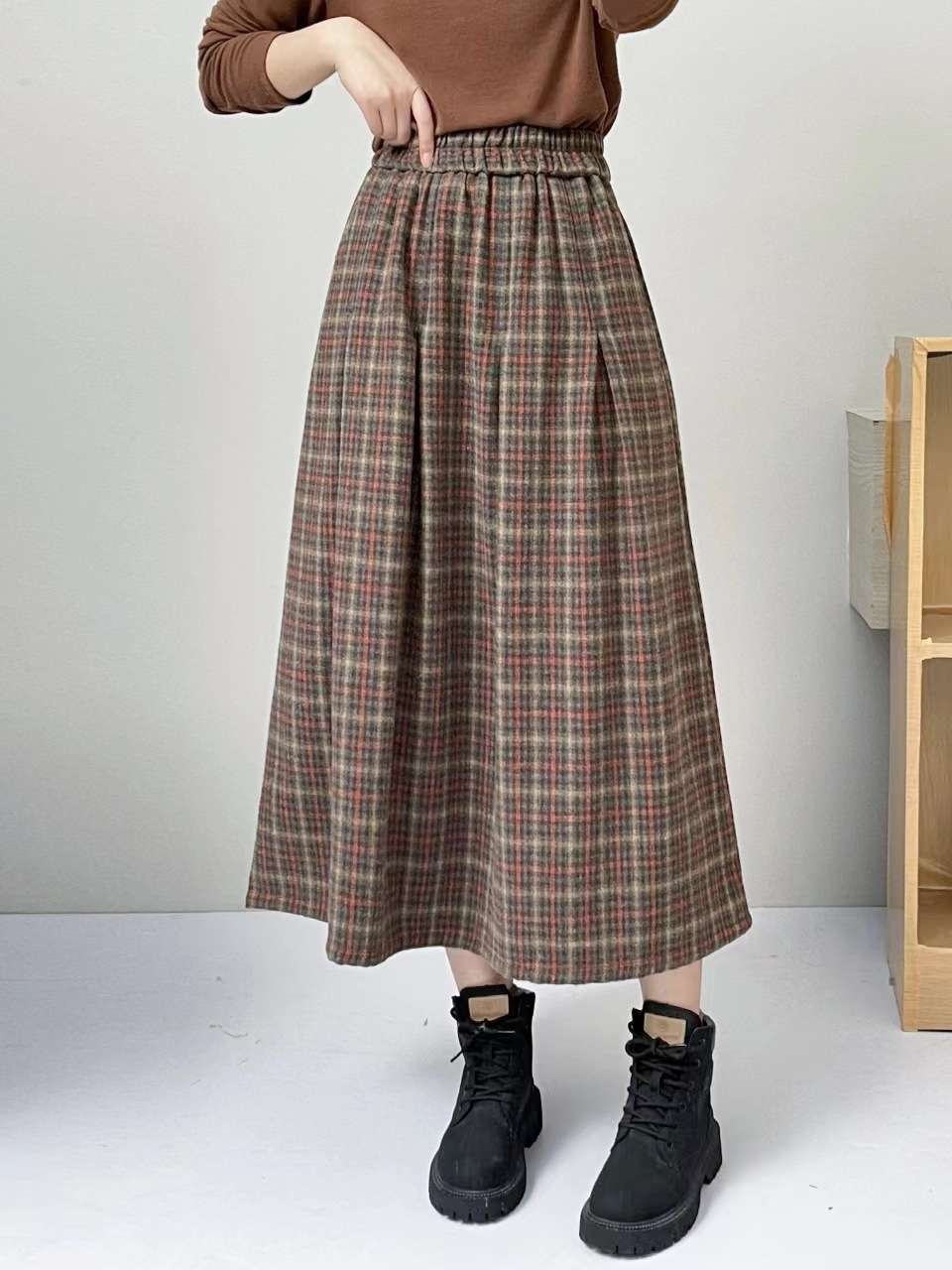 あったかロング丈チェックスカート