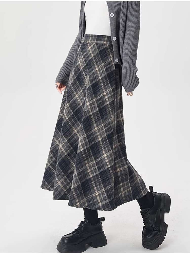 チェックスカート レトロチェック ロング丈フレアスカート